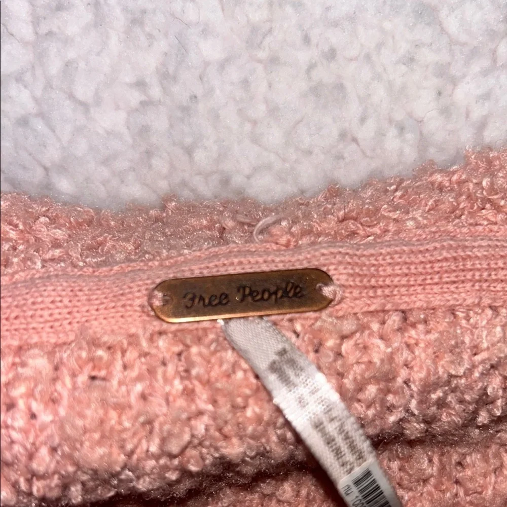 Free People Pink V-Neck Sweater with Textured Knit